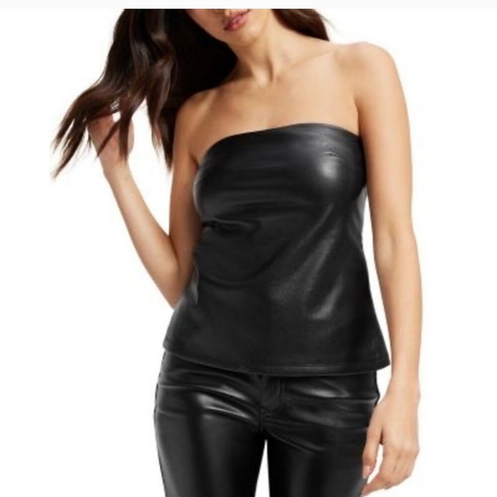Good American Faux Leather Tube TopBlack Size 1